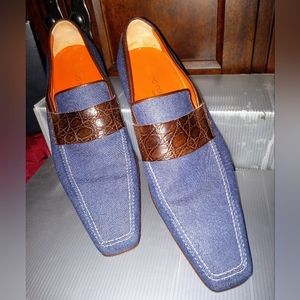 Men's Sergio Rossi Denim and Alligator Skinned Shoes